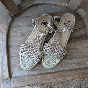 Womens Beige Braided Flat Sandals